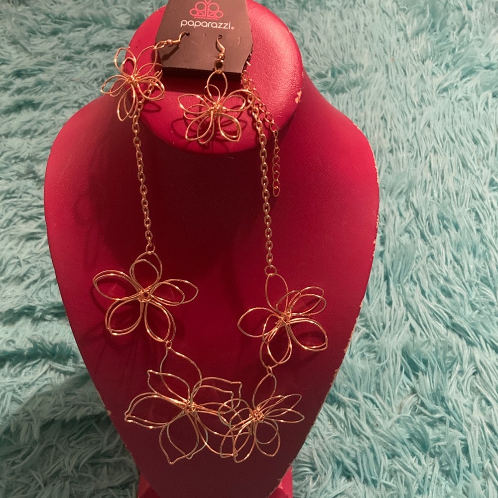 Paparazzi Gold Floral Necklace Set with matching earrings with every set
